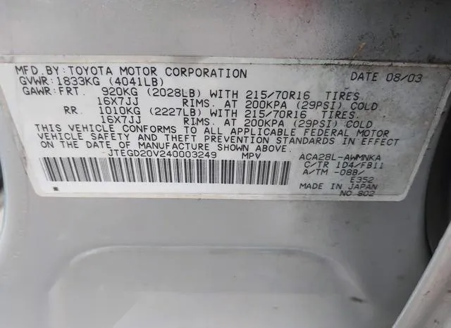 JTEGD20V240003249 2004 2004 Toyota RAV4 9