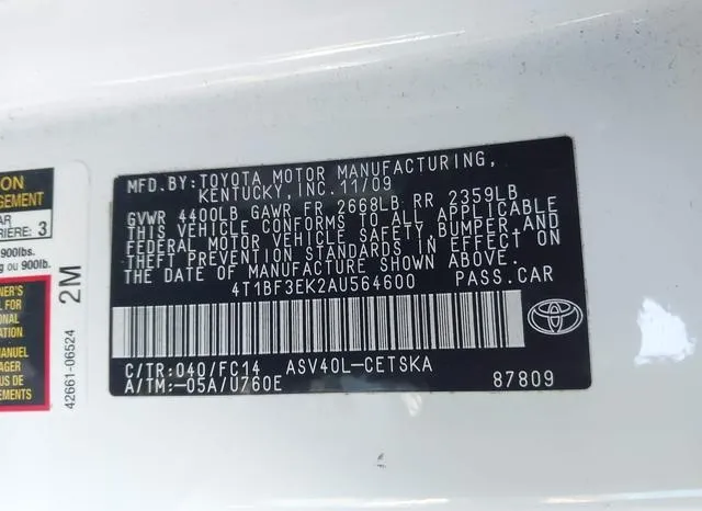 4T1BF3EK2AU564600 2010 2010 Toyota Camry- SE 9