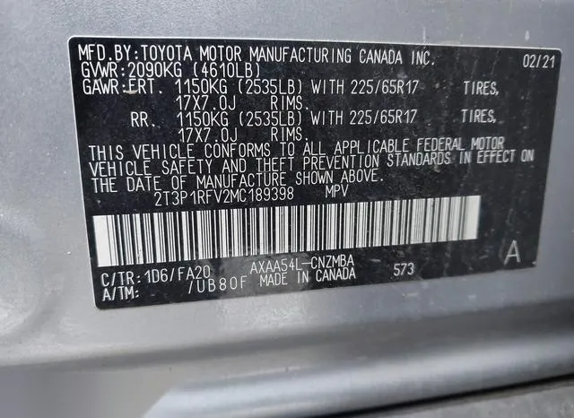 2T3P1RFV2MC189398 2021 2021 Toyota RAV4- Xle 9