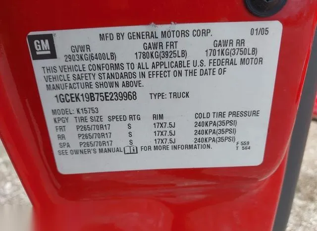 1GCEK19B75E239968 2005 2005 Chevrolet Silverado 1500- Z71 9