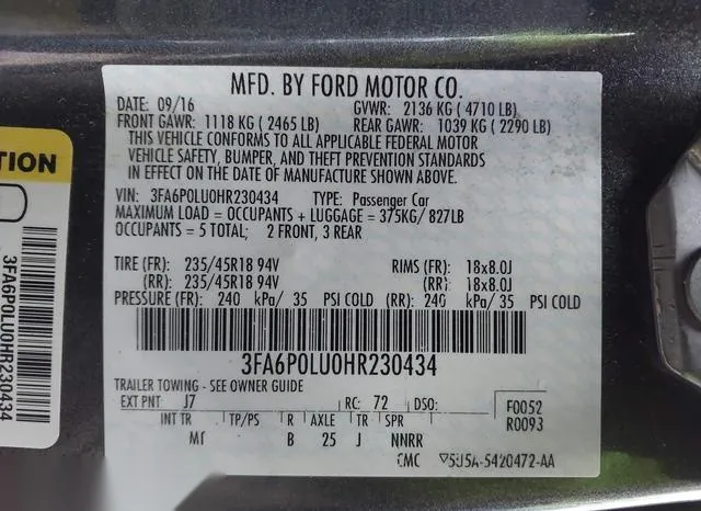 3FA6P0LU0HR230434 2017 2017 Ford Fusion- Hybrid SE 9