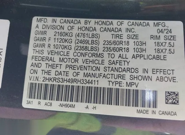 2HKRS3H49RH334411 2024 2024 Honda CR-V- Ex 2Wd 9