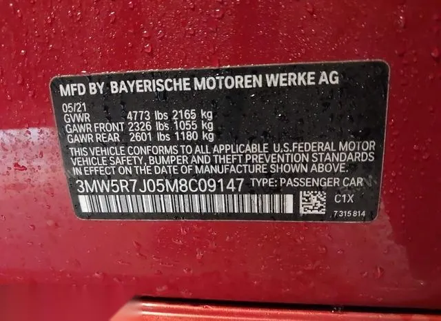 3MW5R7J05M8C09147 2021 2021 BMW 3 Series- 330I Xdrive 9