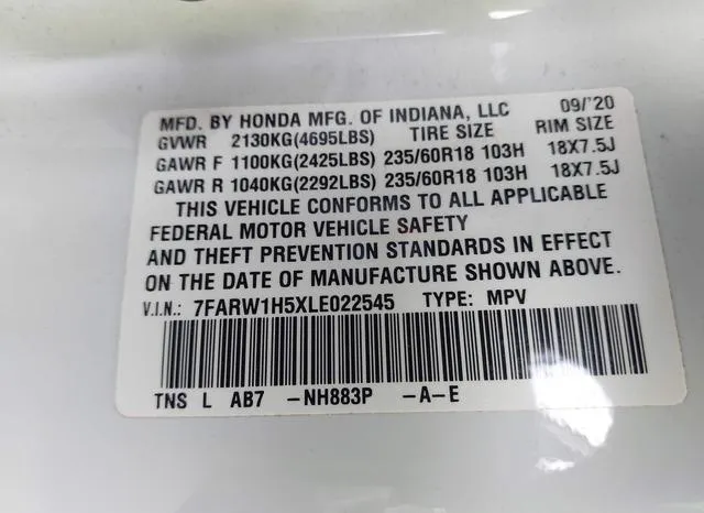 7FARW1H5XLE022545 2020 2020 Honda CR-V- 2Wd Ex 9