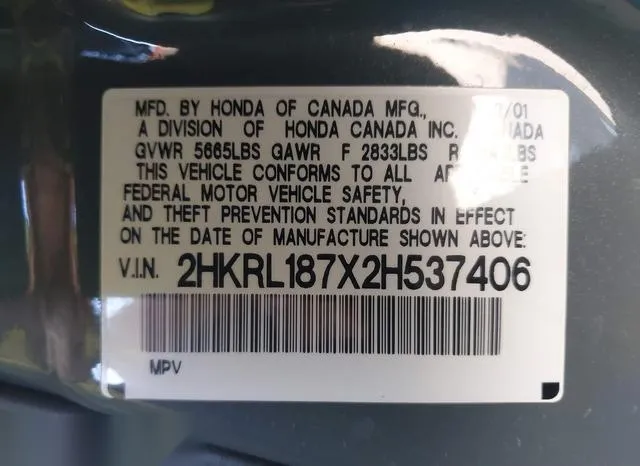 2HKRL187X2H537406 2002 2002 Honda Odyssey- Ex-L 9