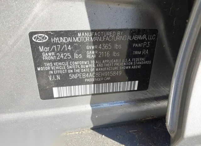 5NPEB4AC8EH915849 2014 2014 Hyundai Sonata- Gls 9