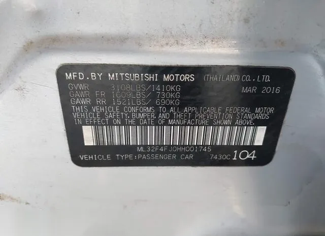 ML32F4FJ0HH001745 2017 2017 Mitsubishi Mirage- G4 SE 9