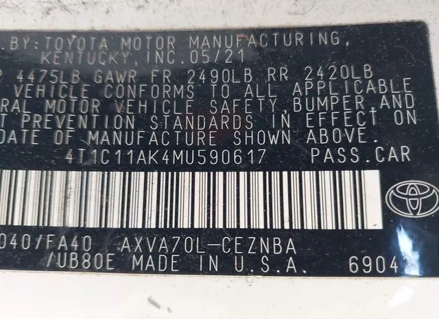 4T1C11AK4MU590617 2021 2021 Toyota Camry- LE 9