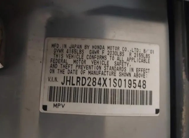 JHLRD284X1S019548 2001 2001 Honda CR-V- LX 9