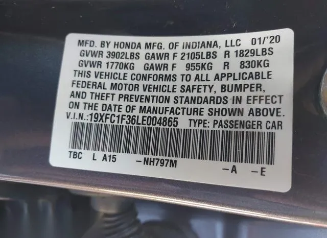 19XFC1F36LE004865 2020 2020 Honda Civic- EX 9