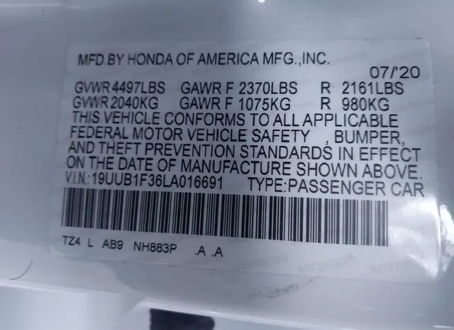 19UUB1F36LA016691 2020 2020 Acura TLX- Standard 9