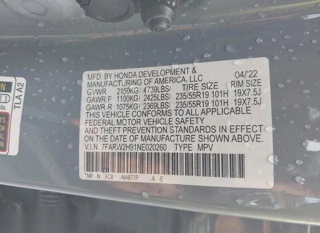 7FARW2H91NE020260 2022 2022 Honda CR-V- Awd Touring 9