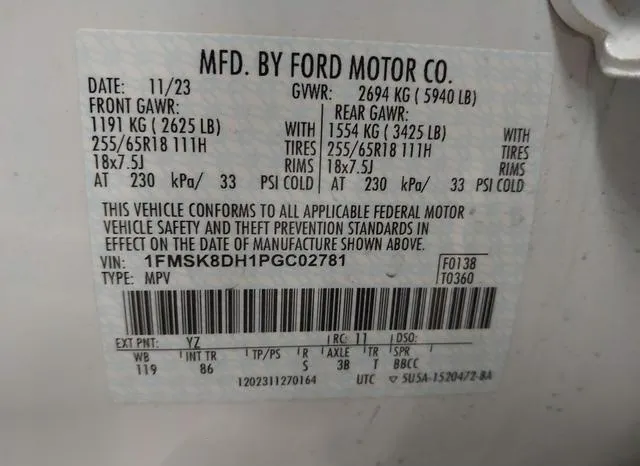 1FMSK8DH1PGC02781 2023 2023 Ford Explorer- Xlt 9