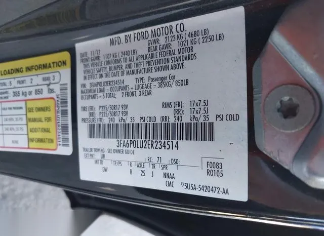 3FA6P0LU2ER234514 2014 2014 Ford Fusion- Hybrid SE 9