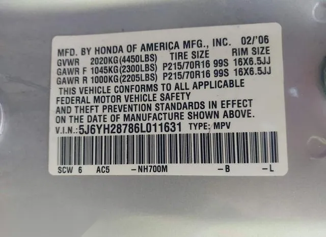 5J6YH28786L011631 2006 2006 Honda Element- Ex-P 9