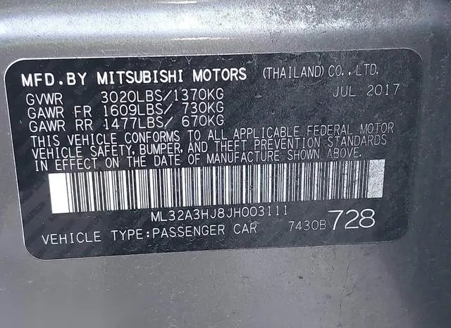 ML32A3HJ8JH003111 2018 2018 Mitsubishi Mirage- ES 9