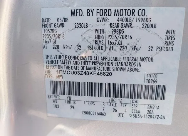 1FMCU03Z48KE45820 2008 2008 Ford Escape- Xlt 9