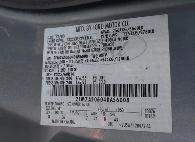 2FMZA50604BA56008 2004 2004 Ford Freestar- S 9