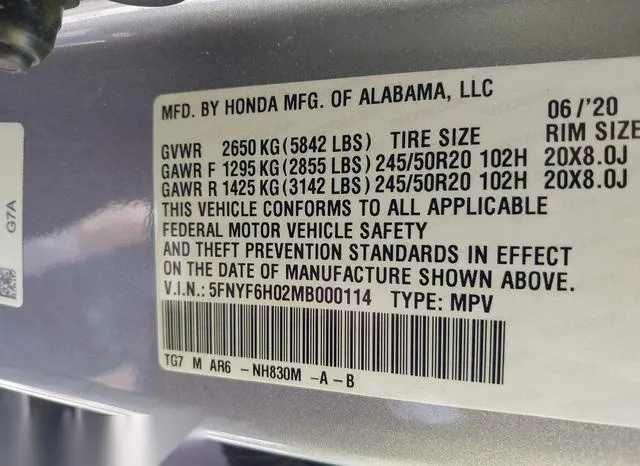 5FNYF6H02MB000114 2021 2021 Honda Pilot- Awd Elite 9