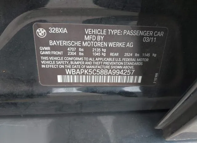 WBAPK5C58BA994257 2011 2011 BMW 3 Series- 328I Xdrive 9