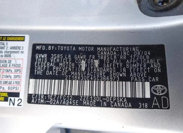 2T1BR30E45C366973 2005 2005 Toyota Corolla- S 9