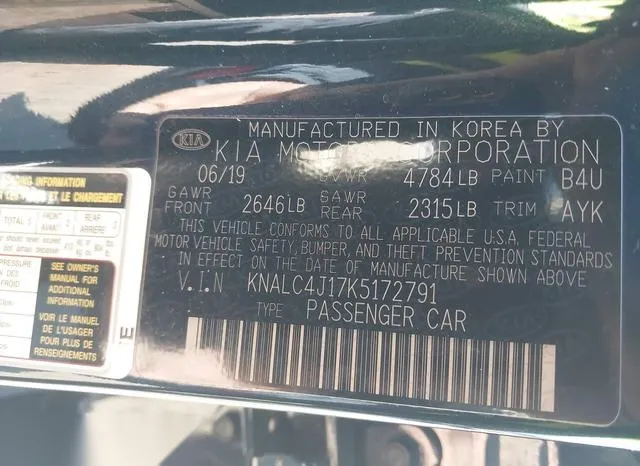 KNALC4J17K5172791 2019 2019 KIA Cadenza- Technology 9