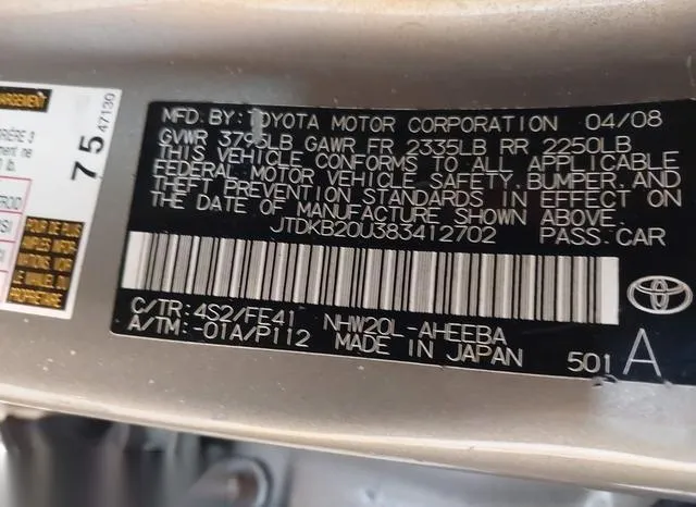 JTDKB20U383412702 2008 2008 Toyota Prius 9