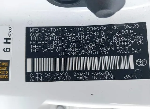 JTDKAMFU9M3131228 2021 2021 Toyota Prius- Xle 9