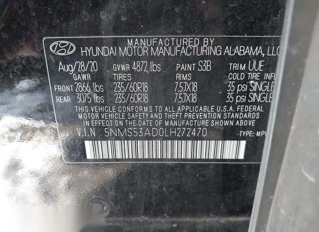 5NMS53AD0LH272470 2020 2020 Hyundai Santa Fe- Limited 9