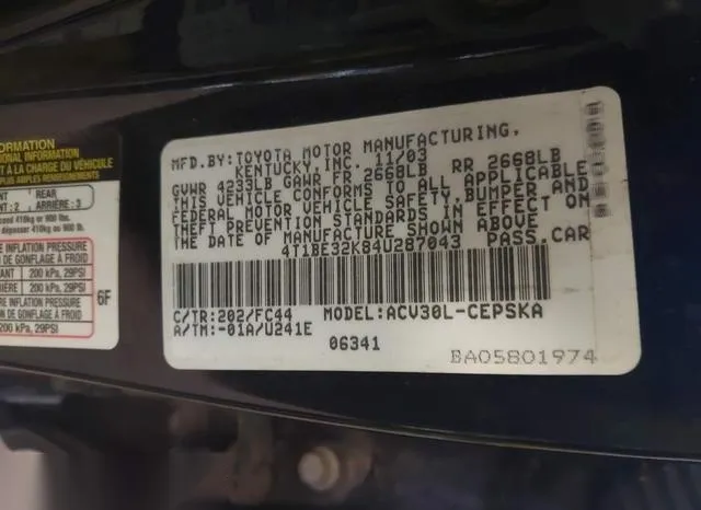 4T1BE32K84U287043 2004 2004 Toyota Camry- SE 9