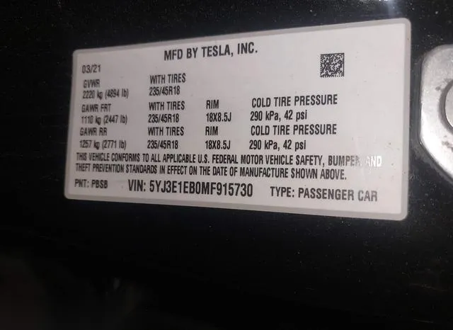 5YJ3E1EB0MF915730 2021 2021 Tesla Model 3- Long Range Dual 9