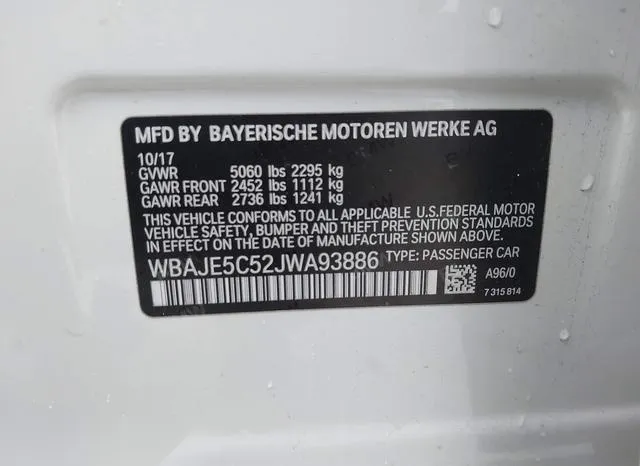 WBAJE5C52JWA93886 2018 2018 BMW 5 Series- 540I 9