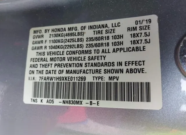 7FARW1H9XKE011269 2019 2019 Honda CR-V- Touring 9