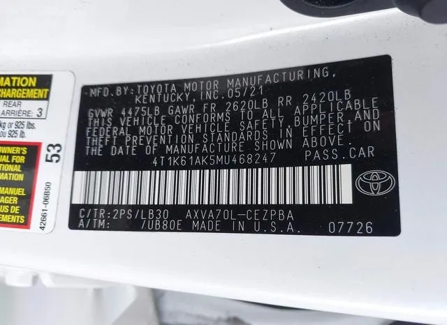 4T1K61AK5MU468247 2021 2021 Toyota Camry- Xse 9