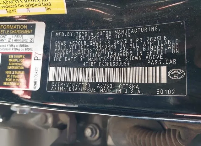 4T1BF1FK8HU689954 2017 2017 Toyota Camry- SE 9