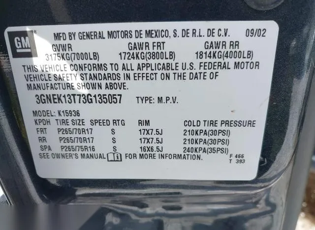 3GNEK13T73G135057 2003 2003 Chevrolet Avalanche 1500 9