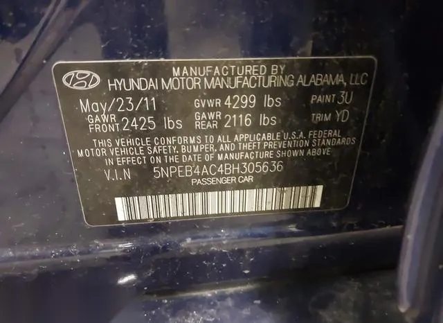 5NPEB4AC4BH305636 2011 2011 Hyundai Sonata- Gls 9