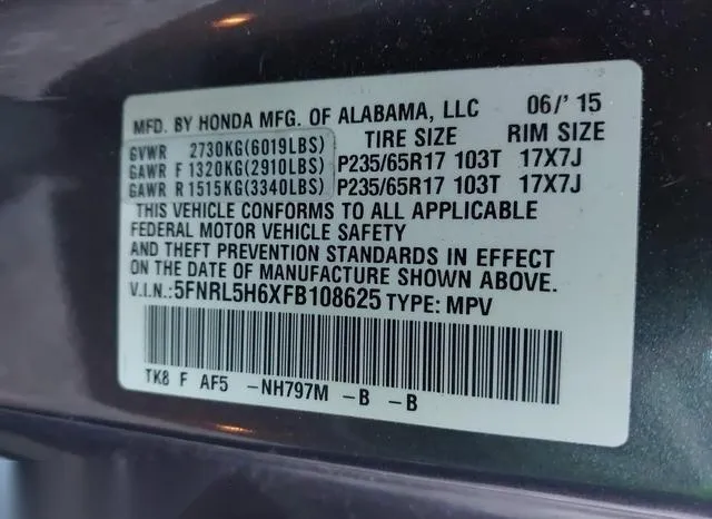 5FNRL5H6XFB108625 2015 2015 Honda Odyssey- Ex-L 9