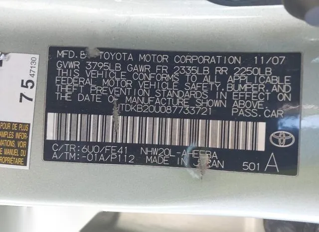 JTDKB20U087733721 2008 2008 Toyota Prius 9