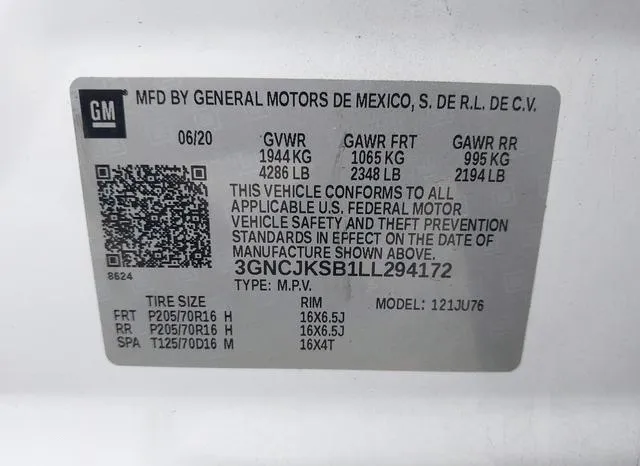 3GNCJKSB1LL294172 2020 2020 Chevrolet Trax- Fwd Ls 9