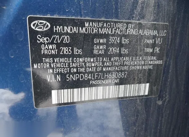 5NPD84LF7LH630882 2020 2020 Hyundai Elantra- Sel 9