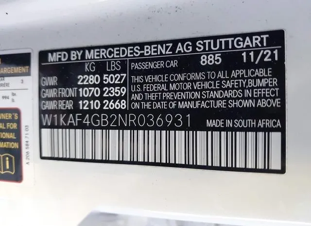 W1KAF4GB2NR036931 2022 2022 Mercedes-Benz C 300- Sedan 9