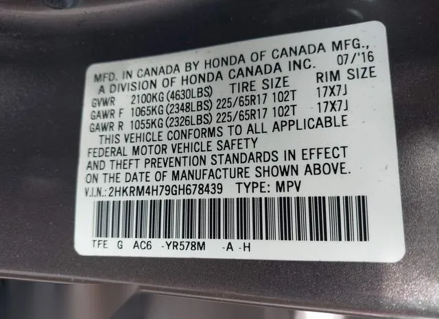 2HKRM4H79GH678439 2016 2016 Honda CR-V- Ex-L 9