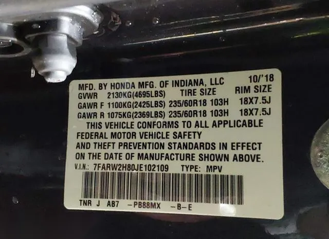 7FARW2H80JE102109 2018 2018 Honda CR-V- Ex-L/Ex-L Navi 9