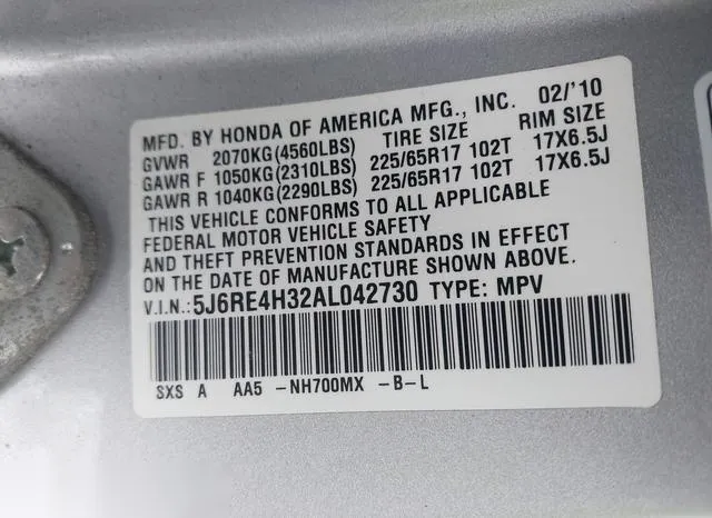 5J6RE4H32AL042730 2010 2010 Honda CR-V- LX 9