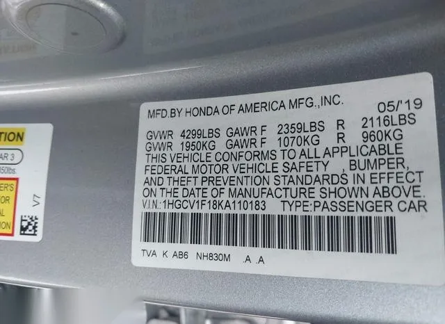 1HGCV1F18KA110183 2019 2019 Honda Accord- LX 9