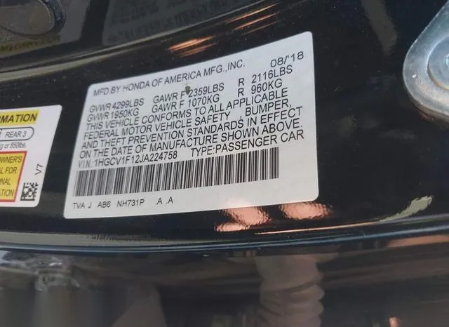 1HGCV1F12JA224758 2018 2018 Honda Accord- LX 9