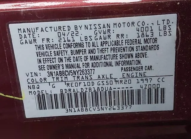 3N1AB8CV5NY263377 2022 2022 Nissan Sentra- Sv Xtronic Cvt 9