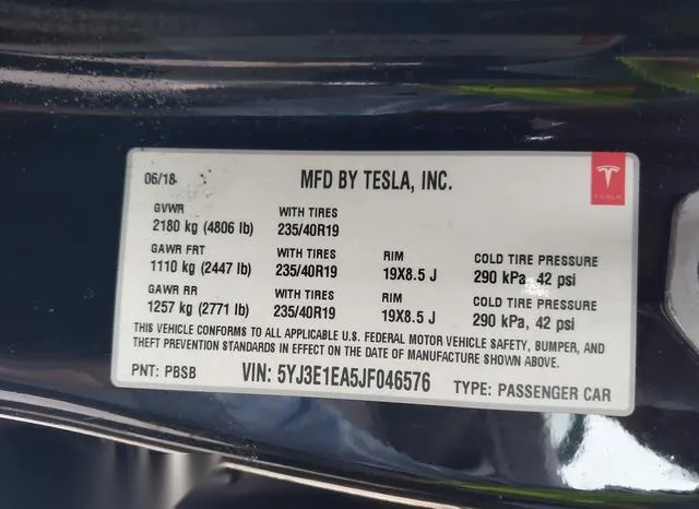 5YJ3E1EA5JF046576 2018 2018 Tesla Model 3- Long Range/Mid R 9