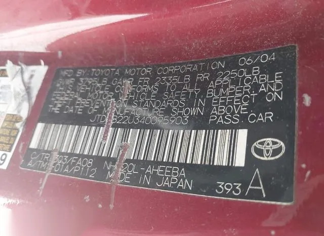 JTDKB22U340095903 2004 2004 Toyota Prius 9